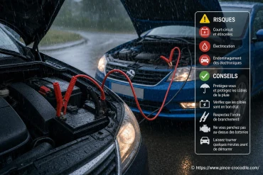 Démarrer une voiture avec des câbles sous la pluie : quels sont les risques et conseils à suivre
