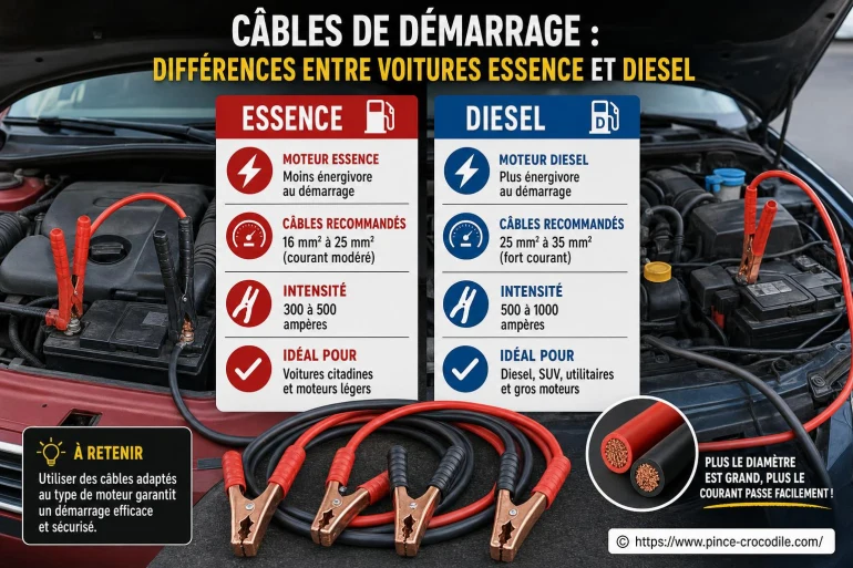 Câbles de démarrage : quelles différences entre voitures essence et diesel ?