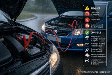 Démarrer une voiture avec des câbles sous la pluie : quels sont les risques et conseils à suivre