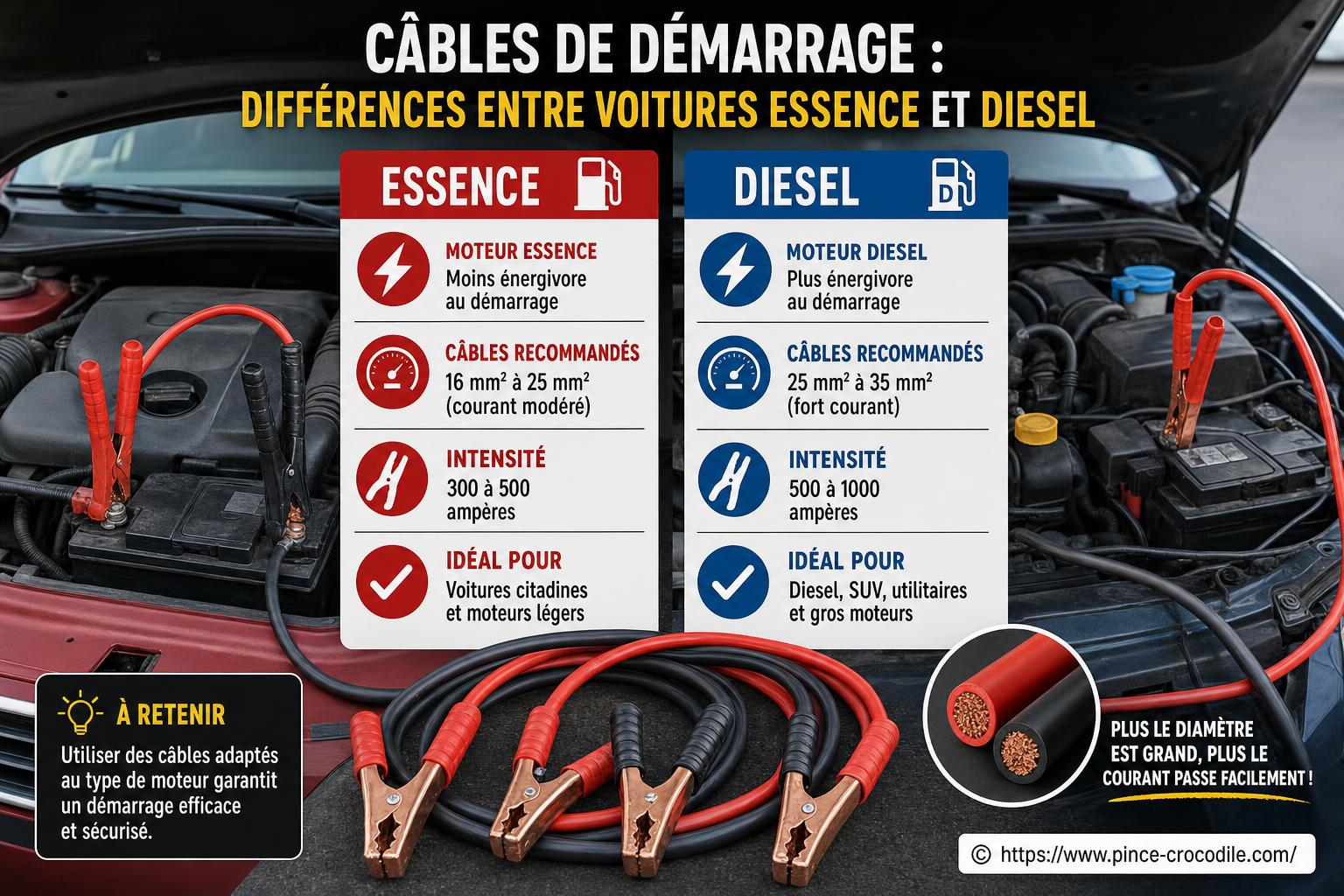 Câbles de démarrage : quelles différences entre voitures essence et diesel ?