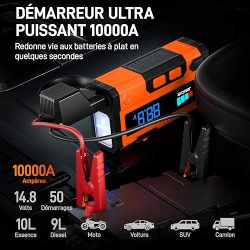 JDMCAR Booster Batterie Voiture 𝟏𝟎𝟎𝟎𝟎𝐀 - 𝟏𝟒.𝟖𝐕 Démarreur Bat
