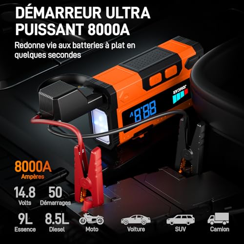 JDMCAR Booster Batterie Voiture 8000A - 14.8V Démarreur Batt
