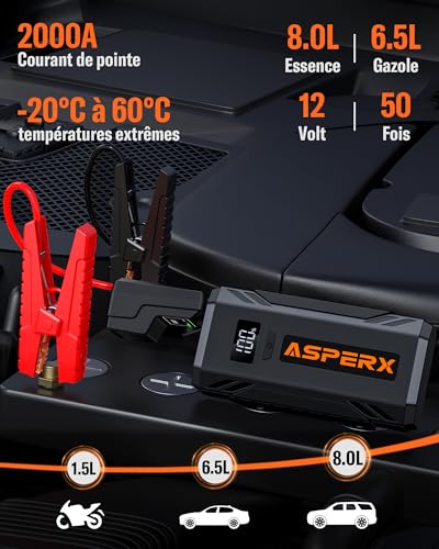 AsperX Booster Batterie Voiture 2000A, Chargeur Batterie Voi